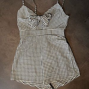 Black and White Plaid Zaful Romper - Small
